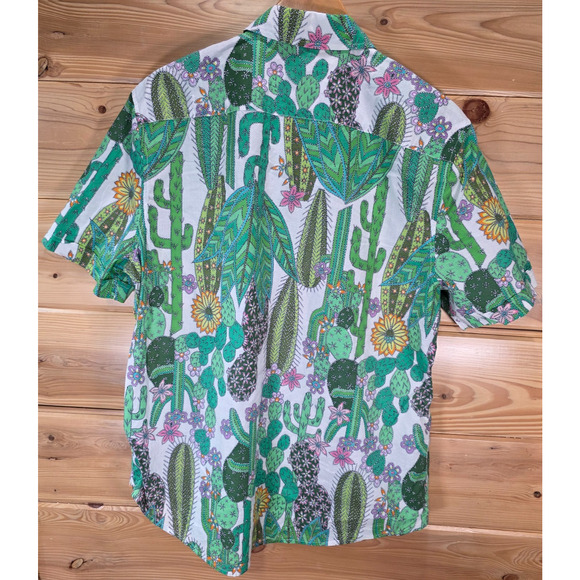 Mr Turk Cactus AOP Desert Short Sleeve Button Shirt Men XL Organic Cotton - Picture 3 of 8